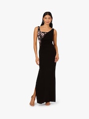 Adrianna Papell Bead Jersey Long Black Dress - Image 1 of 6
