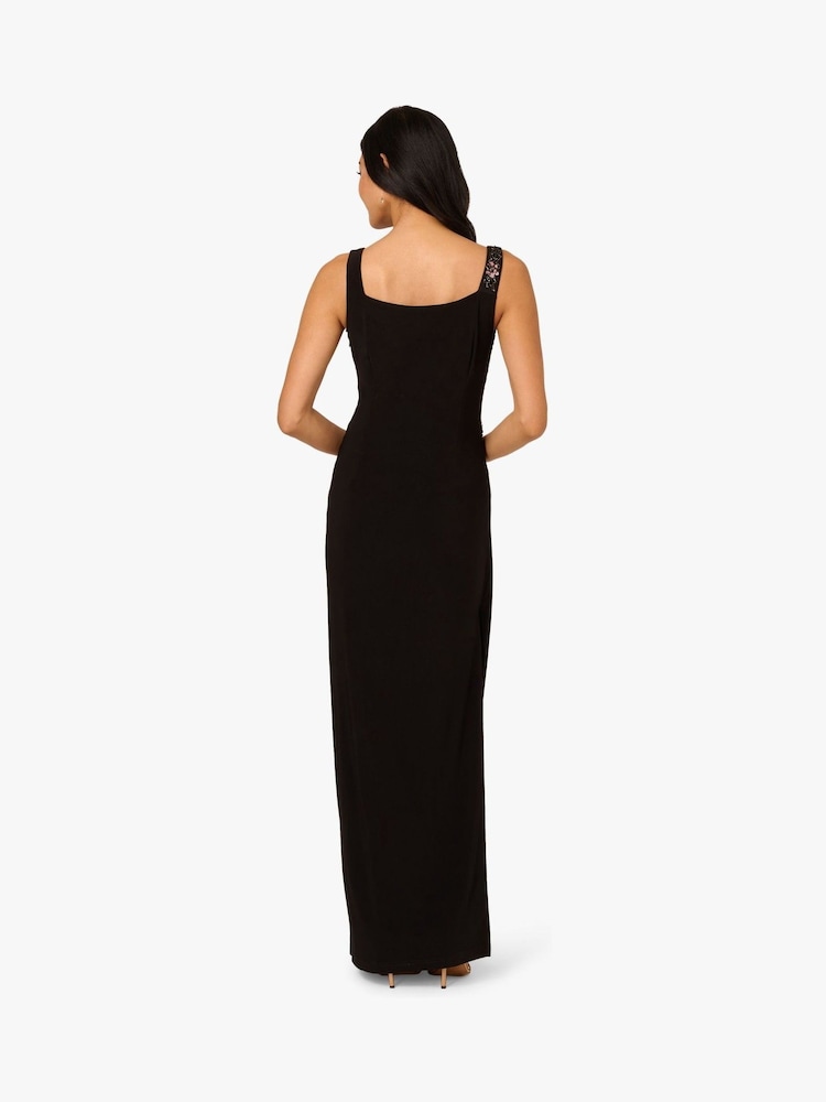 Adrianna Papell Bead Jersey Long Black Dress - Image 2 of 6