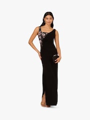 Adrianna Papell Bead Jersey Long Black Dress - Image 3 of 6