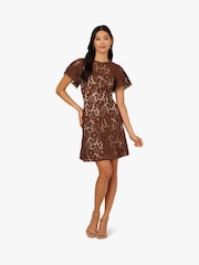 Adrianna Papell Lace Flounce Short Brown Dress - Image 3 of 7