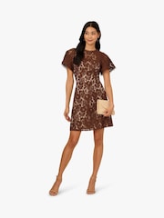 Adrianna Papell Lace Flounce Short Brown Dress - Image 4 of 7