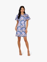 Adrianna Papell Blue Floral Print Embroidery Short Dress - Image 1 of 7