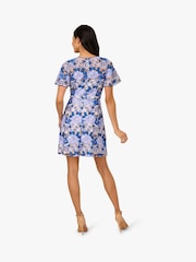 Adrianna Papell Blue Floral Print Embroidery Short Dress - Image 2 of 7
