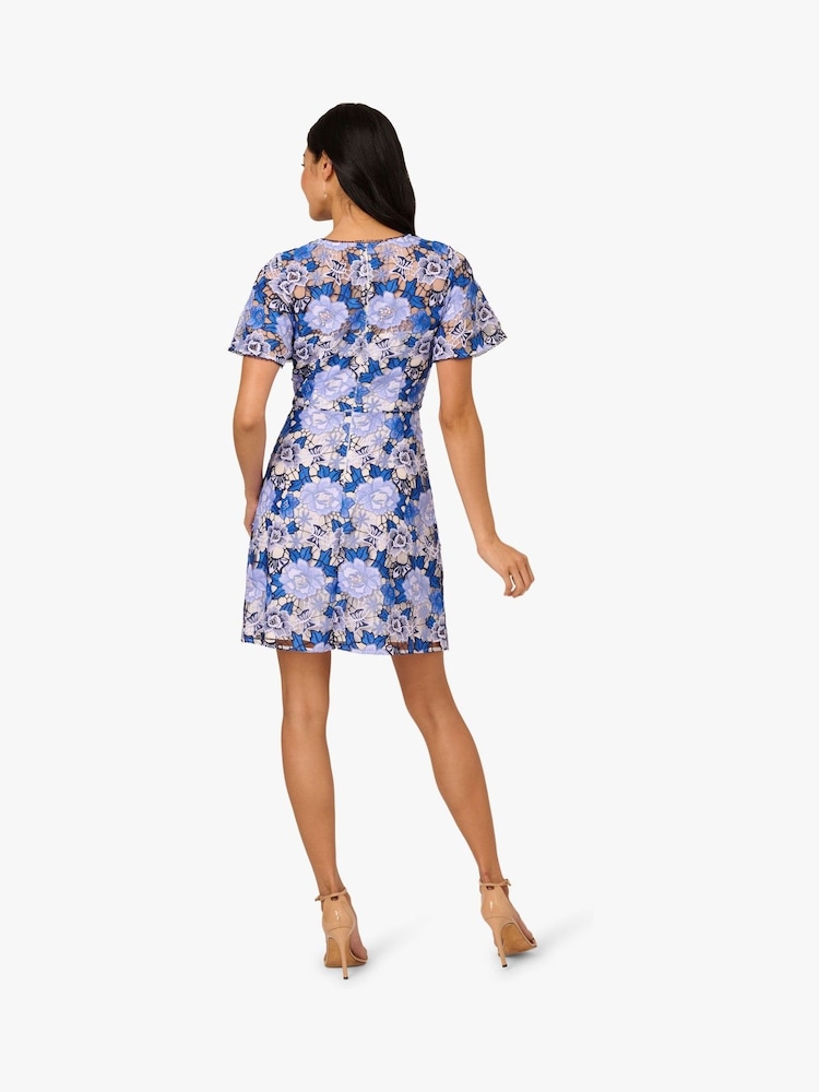 Adrianna Papell Blue Floral Print Embroidery Short Dress - Image 2 of 7