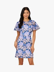 Adrianna Papell Blue Floral Print Embroidery Short Dress - Image 4 of 7