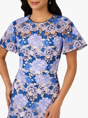 Adrianna Papell Blue Floral Print Embroidery Short Dress - Image 6 of 7