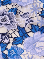 Adrianna Papell Blue Floral Print Embroidery Short Dress - Image 7 of 7