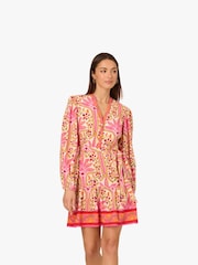 Adrianna by Adrianna Papell Pink Printed Flounce Dress - Image 4 of 7