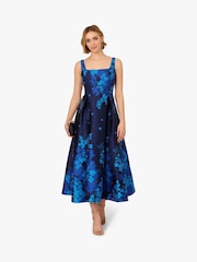 Adrianna Papell Blue Border Jacquard Dress - Image 3 of 6