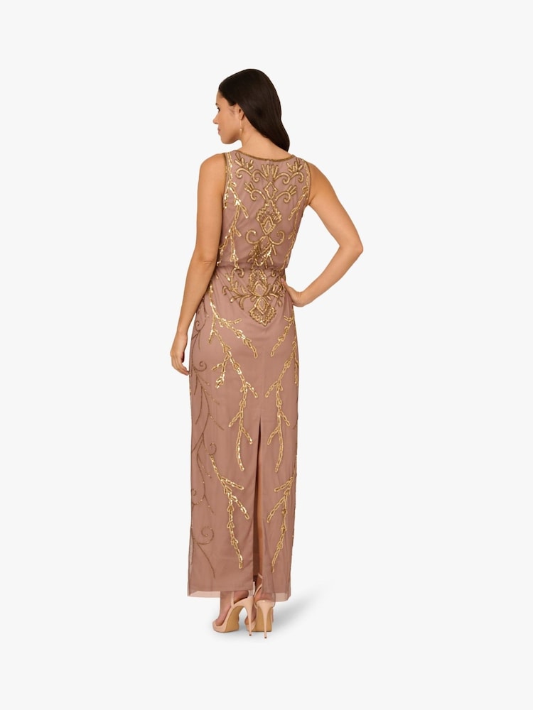 Adrianna Papell Studio Bead Blouson Long Brown Dress - Image 2 of 6 Adrianna Papell Studio Bead Blouson Long Brown Dress - Image 2 of 6