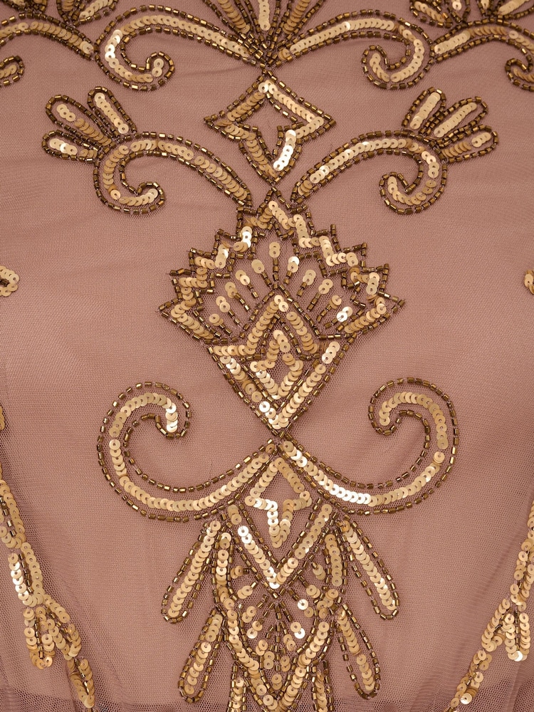 Adrianna Papell Studio Bead Blouson Long Brown Dress - Image 6 of 6 Adrianna Papell Studio Bead Blouson Long Brown Dress - Image 6 of 6
