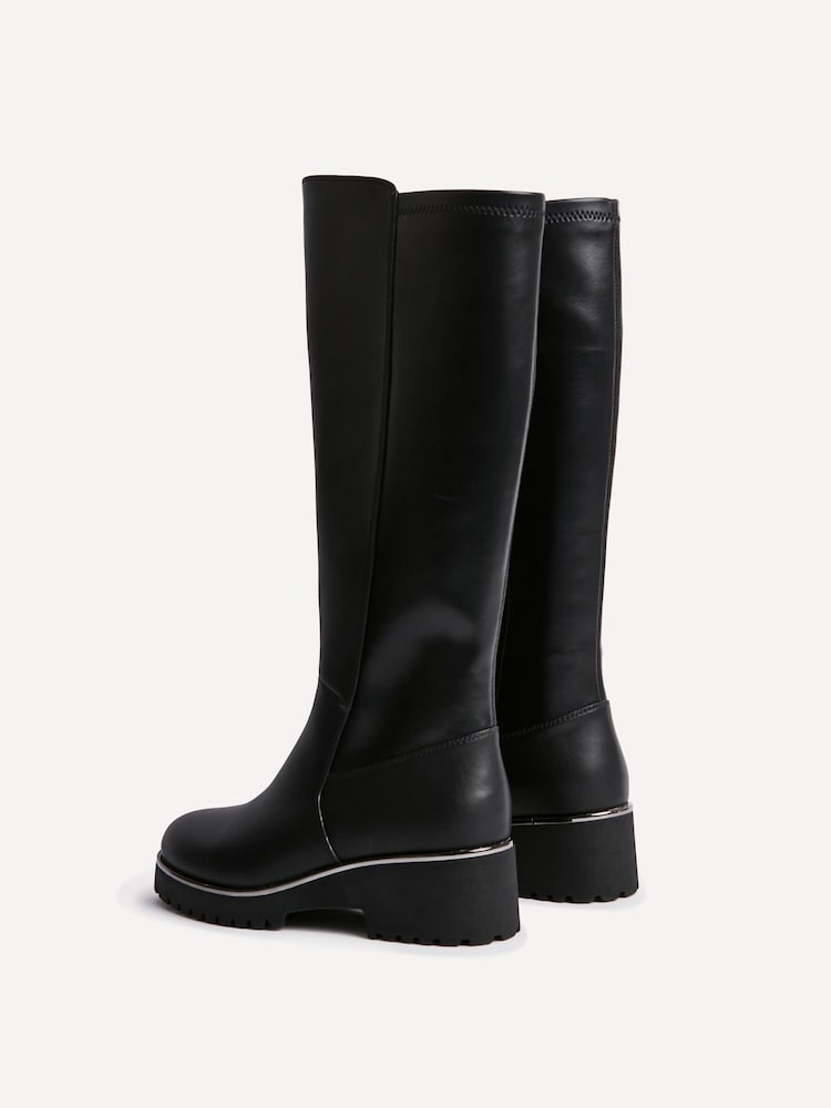 Linzi Black Gravity Stretch High Leg Wedge Boots - Image 5 of 5 Linzi Black Gravity Stretch High Leg Wedge Boots - Image 5 of 5