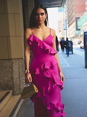 Adrianna Papell Pink Stretch Satin Long Dress - Image 1 of 7