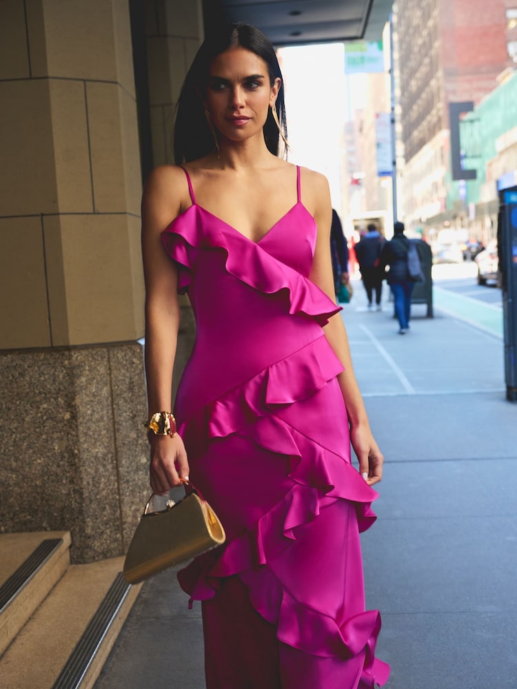 Adrianna Papell Pink Stretch Satin Long Dress - Image 1 of 7