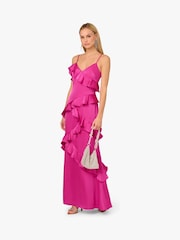 Adrianna Papell Pink Stretch Satin Long Dress - Image 4 of 7