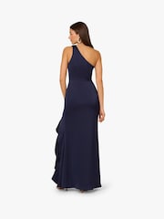 Adrianna by Adrianna Papell Blue Stretch Satin Long Dress - Image 2 of 6