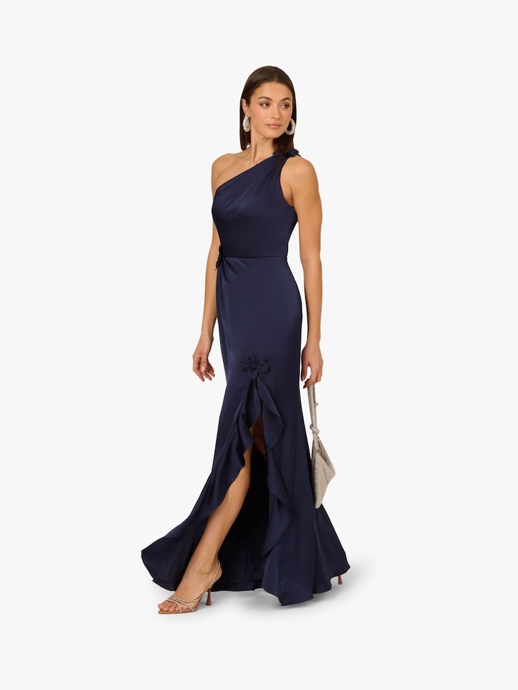 knee length dresses for ladies Stretch Crepe One Shoulder Mermaid Gown With Bow Accent In Hot Pink-Hot  Pink / Regular / 0
