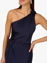 Adrianna by Adrianna Papell Blue Stretch Satin Long Dress - Image 4 of 6