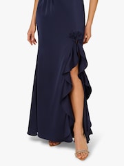 Adrianna by Adrianna Papell Blue Stretch Satin Long Dress - Image 5 of 6