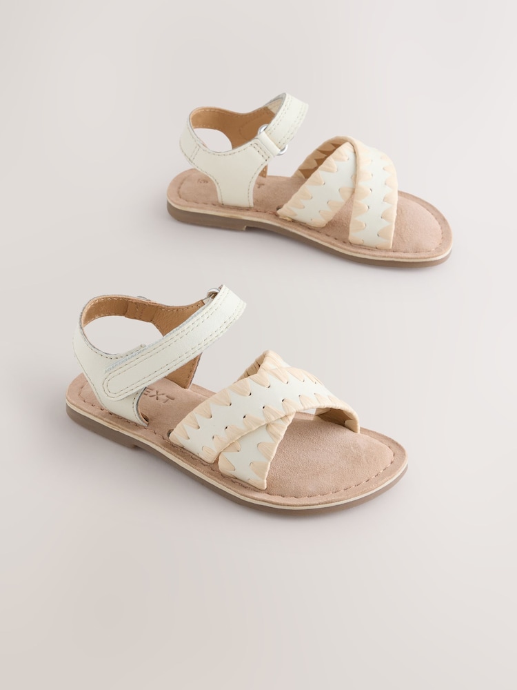 Alb - Leather Touch Fastening Ankle Strap Sandals - Imaginea 1 din 5 Alb - Leather Touch Fastening Ankle Strap Sandals - Imaginea 1 din 5