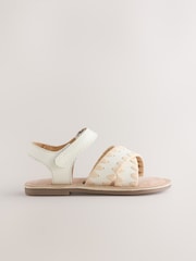 Alb - Leather Touch Fastening Ankle Strap Sandals - Imaginea 3 din 5