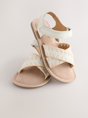 Alb - Leather Touch Fastening Ankle Strap Sandals - Imaginea 4 din 5