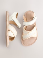 Alb - Leather Touch Fastening Ankle Strap Sandals - Imaginea 5 din 5