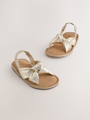 Gold Leather Knot Front Sandals - Image 1 of 4