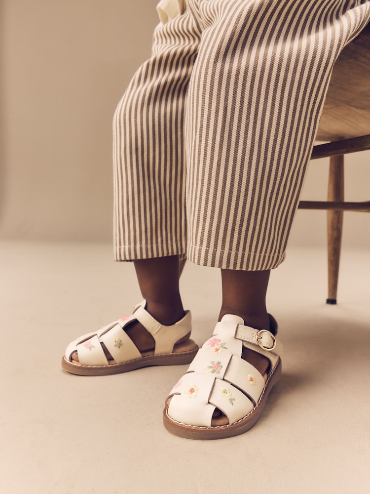 Neutral Embroidered Leather Fisherman Sandals - Image 2 of 8 Neutral Embroidered Leather Fisherman Sandals - Image 2 of 8