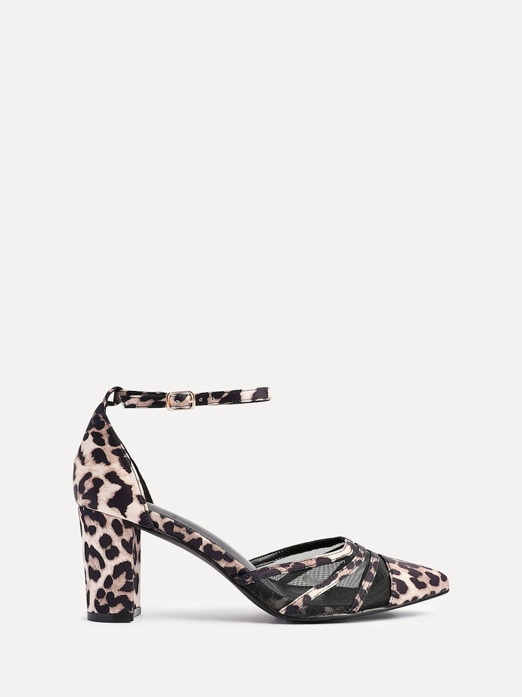 Linzi Animal Tasha Block Court Heels Shoes With Mesh Front Detail - Image 1 of 5