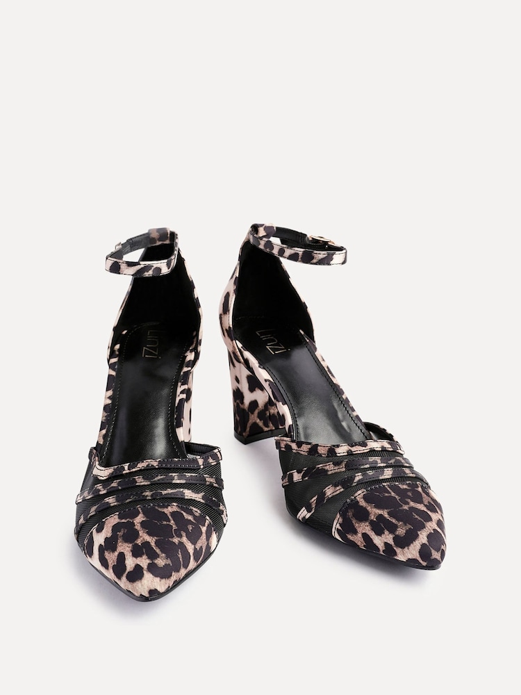 Linzi Animal Tasha Block Court Heels Shoes With Mesh Front Detail - Image 2 of 5