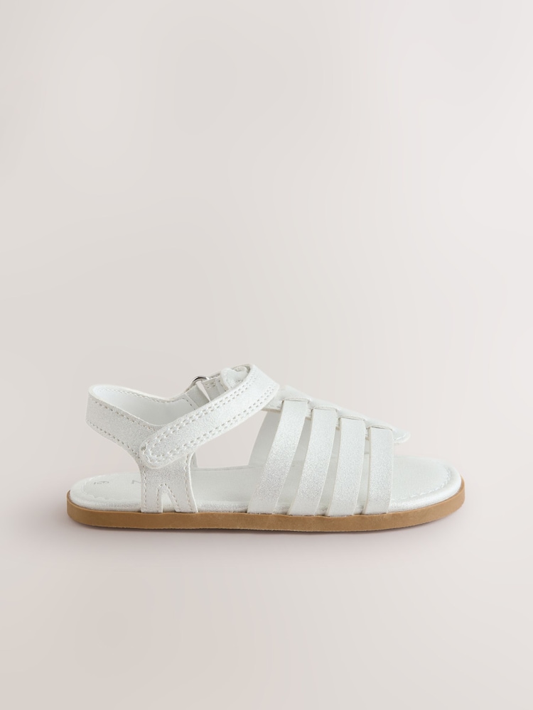 White Shimmer Ankle Strap Sandals with Touch Fastening - Image 2 of 5