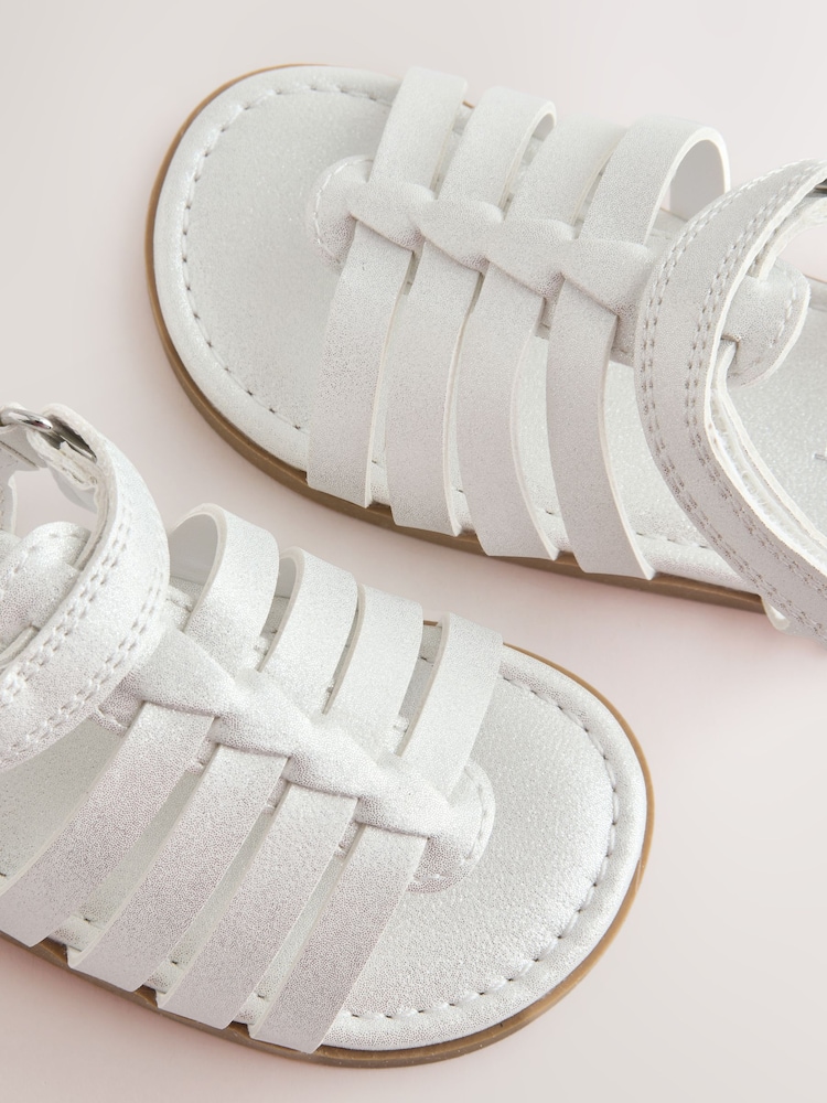 White Shimmer Ankle Strap Sandals with Touch Fastening - Image 5 of 5