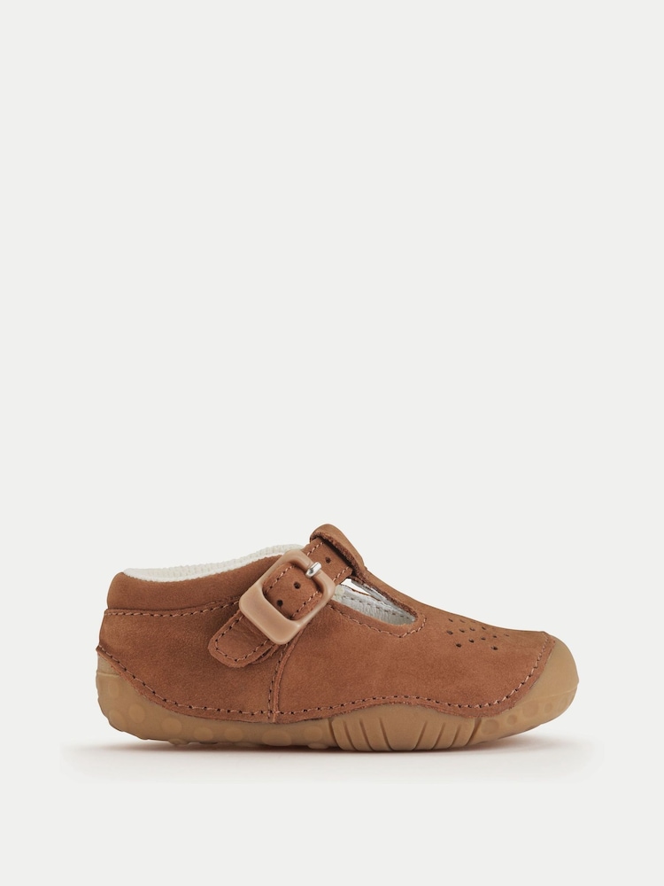 Start-Rite Babies Baby Jack T-bar Nubuck Leather Buckle Pre-Walkers Brown Shoes - Image 1 of 6