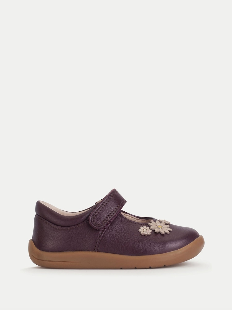Start-Rite Girls Red Fairy Tale Leather Daisy Floral Print Rip Tape Mary Jane First Walking Shoes - Image 1 of 3
