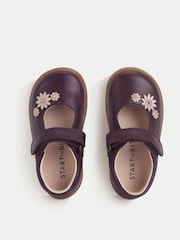 Start-Rite Girls Red Fairy Tale Leather Daisy Floral Print Rip Tape Mary Jane First Walking Shoes - Image 3 of 3