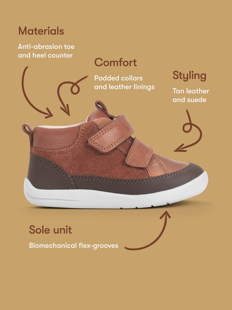 Start Rite Brown Rove Leather And Suede Double Rip Tape First Walking Boots - Image 8 of 8