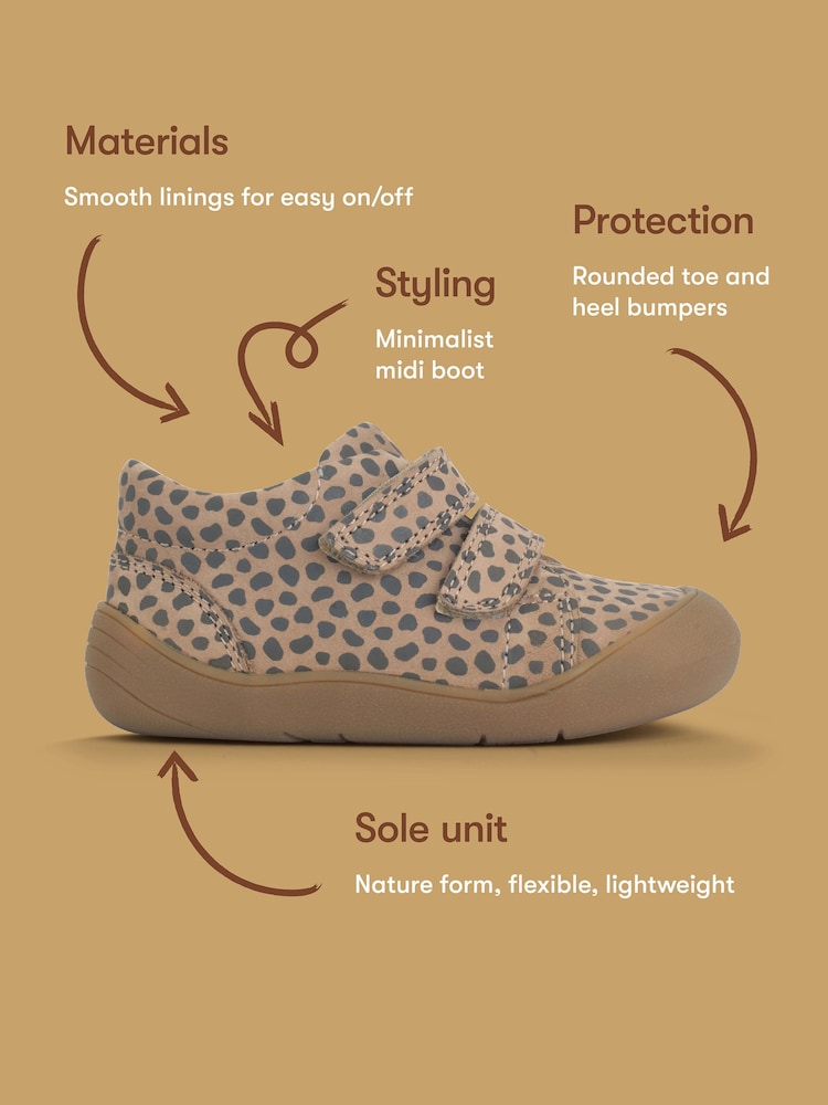 Start Rite Taupe Splash Spot print Barefoot-Friendly Baby Scuff Resistant First Walking Rip-Tape shoes - Image 7 of 7
