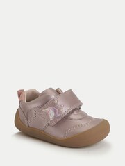 Start-Rite Girls Pink Moonbeam Rip Tape Unicorn Closed Leather First Walking Shoes - Image 3 of 6