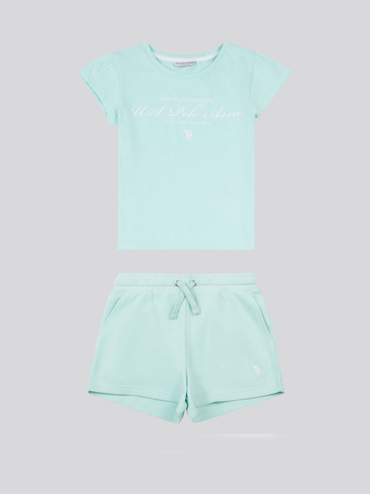 U.S. Polo Assn. Blue Girls Script Graphic Print T-Shirt & Sweat Short Set - Image 1 of 5