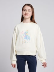 U.S. Polo Assn. White Girls Double Horsemen Puff Sleeve Sweater - Image 1 of 7