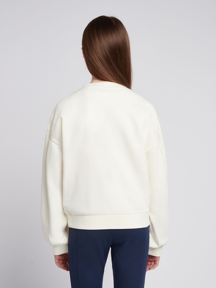 U.S. Polo Assn. White Girls Double Horsemen Puff Sleeve Sweater - Image 2 of 7