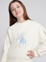 U.S. Polo Assn. White Girls Double Horsemen Puff Sleeve Sweater - Image 4 of 7