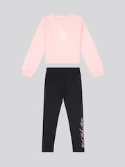 U.S. Polo Assn. Pink Girls Graphic Print Boxy Sweater & Leggings Set - Image 1 of 5