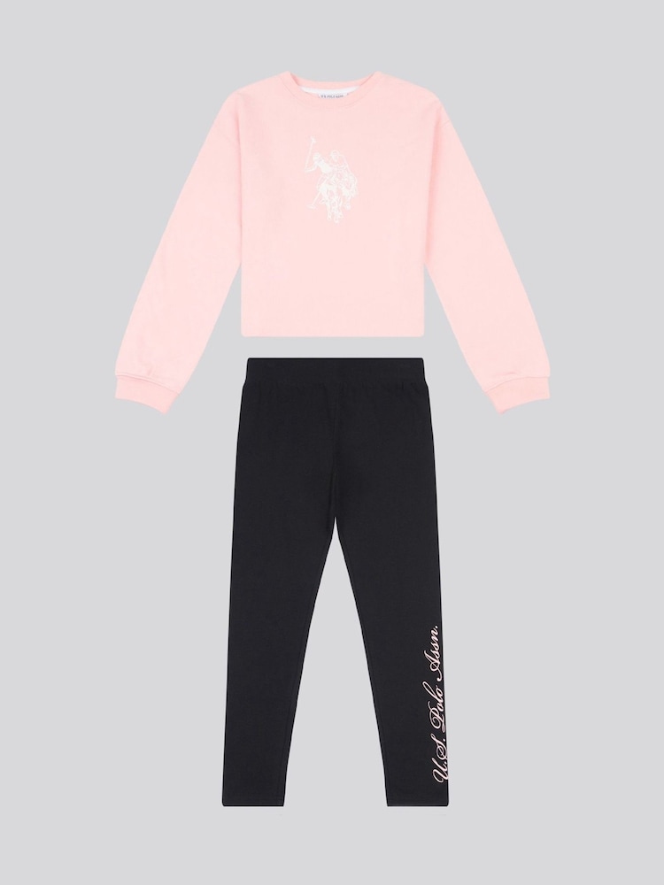 U.S. Polo Assn. Pink Girls Graphic Print Boxy Sweater & Leggings Set - Image 1 of 5