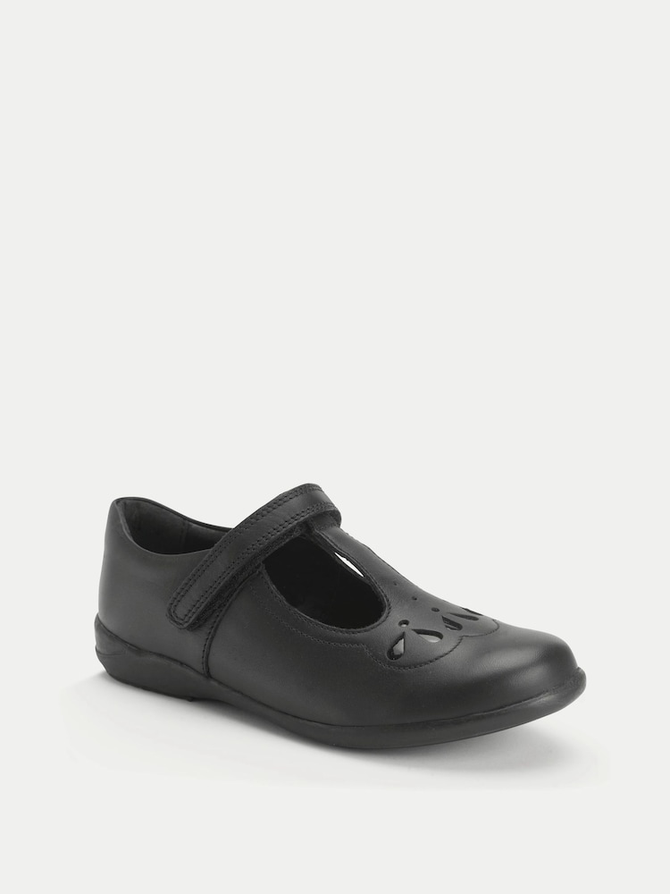 Start-Rite Novel Leather T-bar Rip Tape Girls Dual Fit School Black Shoes - Image 2 of 6