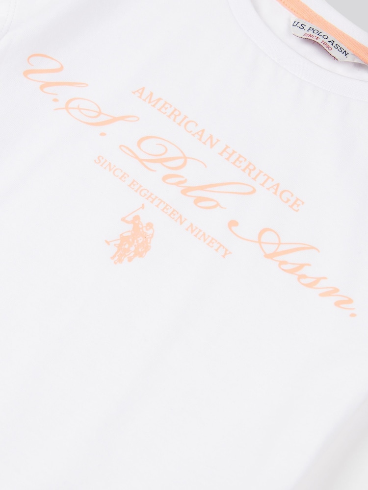 U.S. Polo Assn. Orange Girls Script Graphic Print T-Shirt & Sweat Short Set - Image 3 of 5