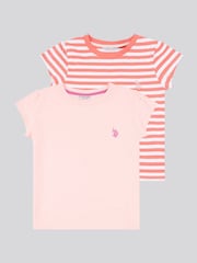 Rosa - U.S. Polo Assn. Girls Double Horsemen Mixed Cap Sleeve T-Shirts 2 Pack - Imagen 1 de 11