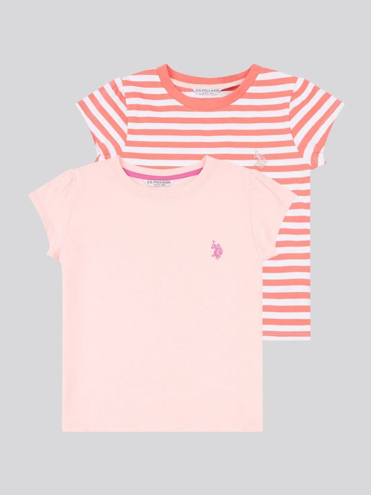 Rosa - U.S. Polo Assn. Girls Double Horsemen Mixed Cap Sleeve T-Shirts 2 Pack - Imagen 1 de 11
