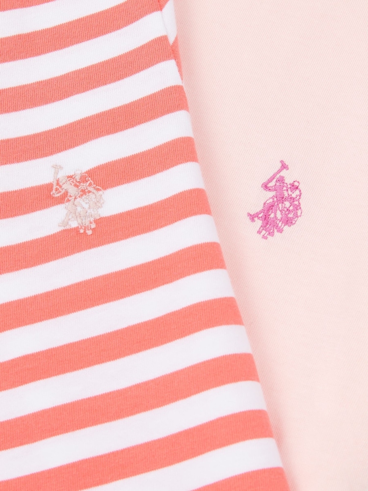 U.S. Polo Assn. Pink Girls Double Horsemen Mixed Cap Sleeve T-Shirts 2 Pack - Image 10 of 11